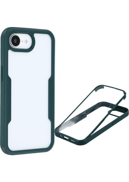 iPhone 16E Kılıfı Akrilik+Tpu Şeffaf Telefon Kılıfı Pet Ekran Filmi-Yeşil (Yurt Dışından)