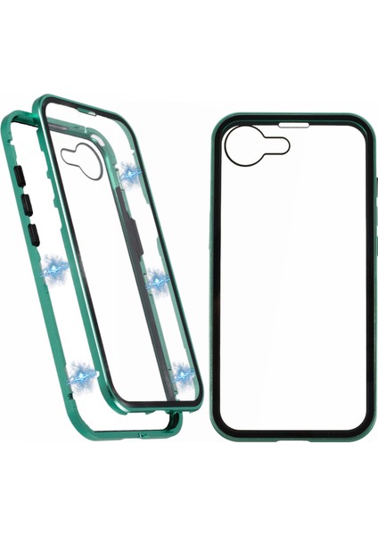 iPhone 16E Kılıfı Çift Taraflı Temperli Cam Manyetik Şeffaf Telefon Kılıfı-Yeşil (Yurt Dışından)