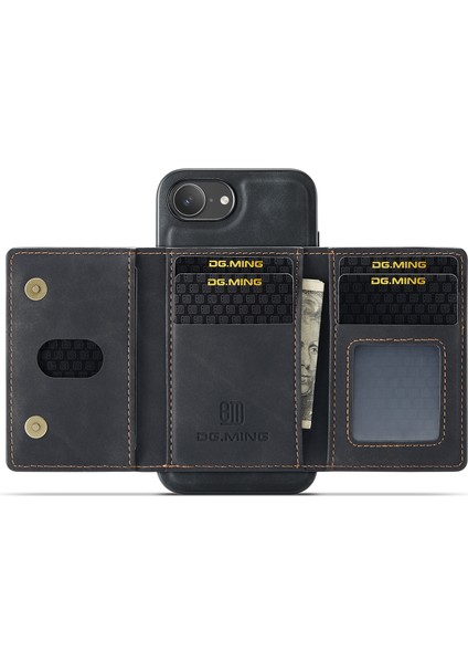 Dg.mıng M2 Serisi iPhone 16E Kılıf Pu+Pc+Tpu Telefon Kılıfı Çıkarılabilir Cüzdan-Siyah (Yurt Dışından)