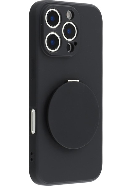iPhone 16 Pro Kılıfı Düz ​​kenar Koruma Tpu+Pc Telefon Kılıfı Aynalı Ayaklıklı-Siyah (Yurt Dışından)