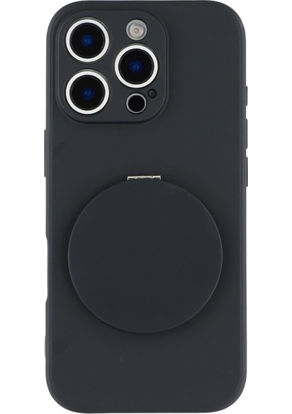 iPhone 16 Pro Kılıfı Düz ​​kenar Koruma Tpu+Pc Telefon Kılıfı Aynalı Ayaklıklı-Siyah (Yurt Dışından) modelleri