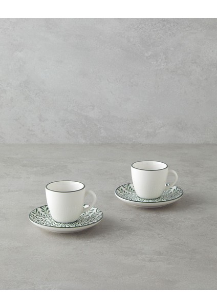 Yeşil Porselen 4'lü Kahve Fincan Takımı, 90 ml, 2 Kişilik, şık ve kullanışlı set
