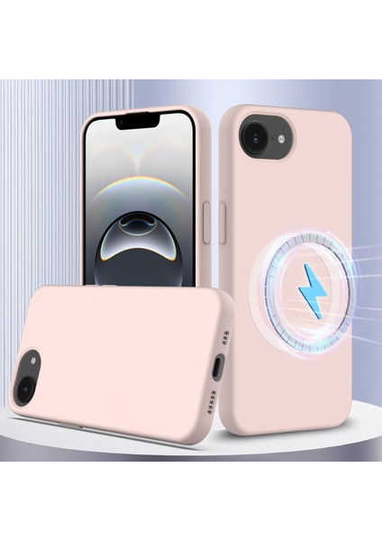 iPhone 16E Kılıfı Için Magsafe Anti-Düşme Sıvı Silikon Telefon Kılıfı ile Uyumlu-Pembe (Yurt Dışından)