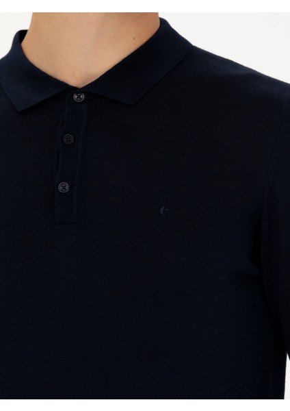 Erkek Lacivert Slim Fit Polo Yaka Basic Triko Kazak 50270169-VR033