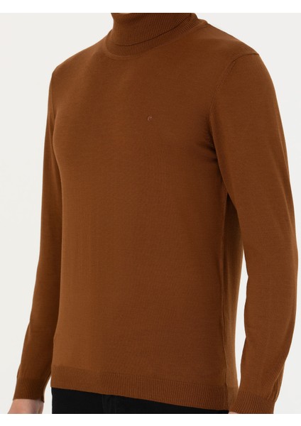 Erkek Kahverengi Slim Fit Balıkçı Yaka Basic Triko Kazak 50270163-VR029