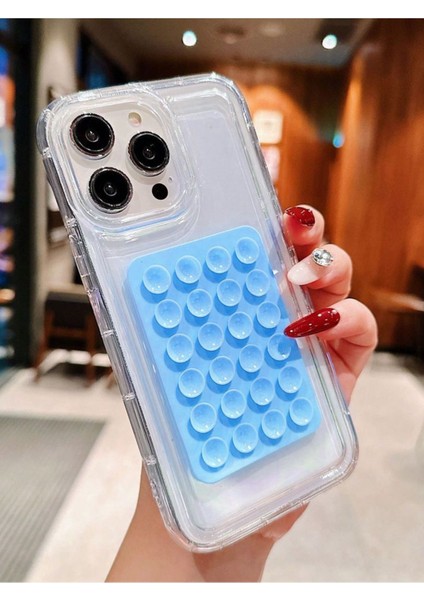 Aynaya Yapıştırılabilir Mavi Vakumlu Telefon Tutucu Telefon Kılıfı Silikon Yapışkanlı Kaymaz Vantuz fiyatları