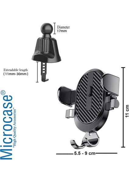 360° Dönebilir Araç İçi Telefon Tutucu, Metal Kelepçeli, Siyah Renk