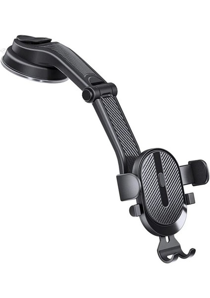 360 Derece Döner Araç İçi Telefon Tutucu, Siyah, Vantuzlu, Güçlü ve Pratik Tasarım