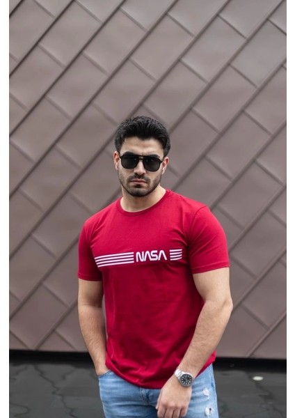 Erkek Kısa Kollu Nasa Baskı Basic Erkek T-Shirt fırsatları