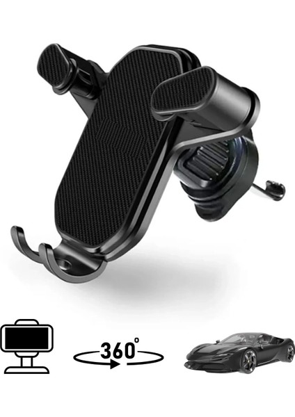 Dönebilen araç içi telefon tutucu, siyah renk, akrobat tasarım
