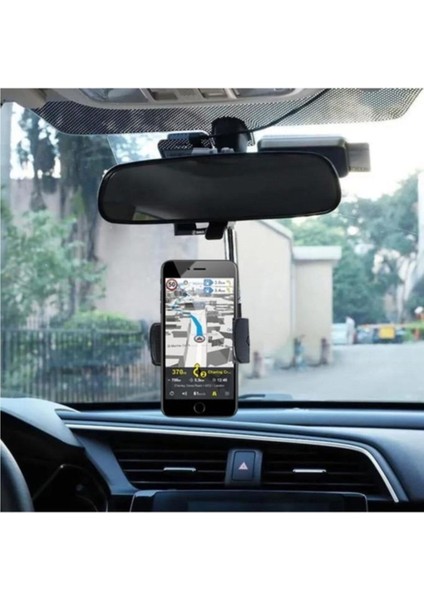 Siyah teleskopik araç içi aynaya uyumlu telefon tutucu, kolay kullanım, 6 ay garanti