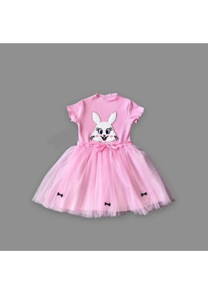 5-6-7 Yaş Payetli Tavşan Baskılı Kız Çocuk Elbisesi Pembe fiyatları
