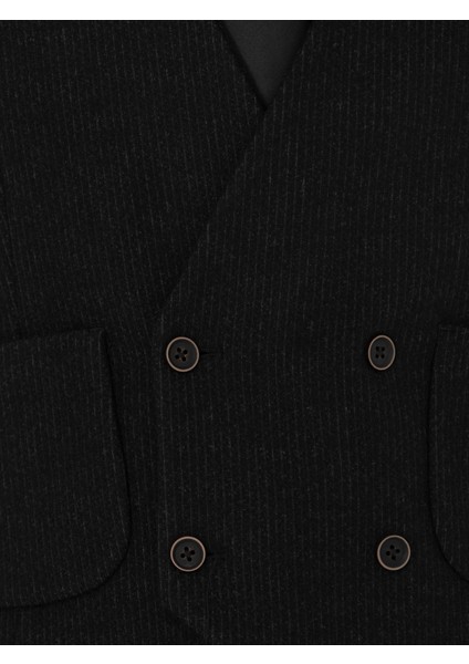 Erkek Siyah Slim Fit Yün Karışımlı Çizgili Klasik Yelek 50276508-VR046