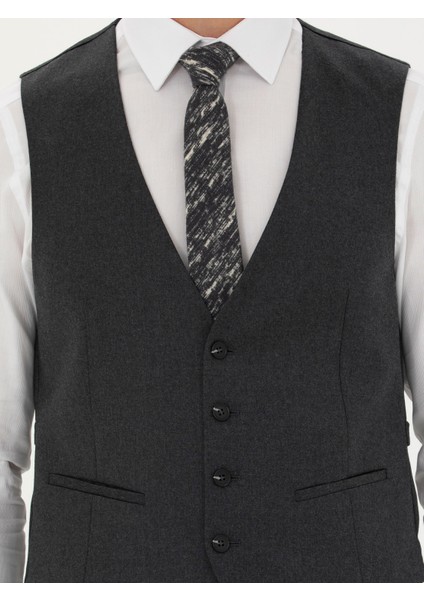 Erkek Antrasit Slim Fit Yün Karışımlı Klasik Yelek 50270155-VR006