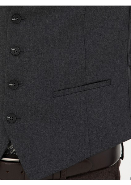 Erkek Antrasit Slim Fit Yün Karışımlı Klasik Yelek 50270155-VR006