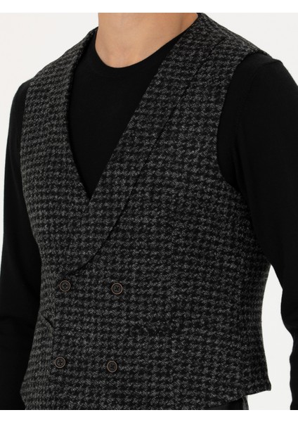 Erkek Antrasit Slim Fit Yün Karışımlı Spor Yelek 50276532-VR006