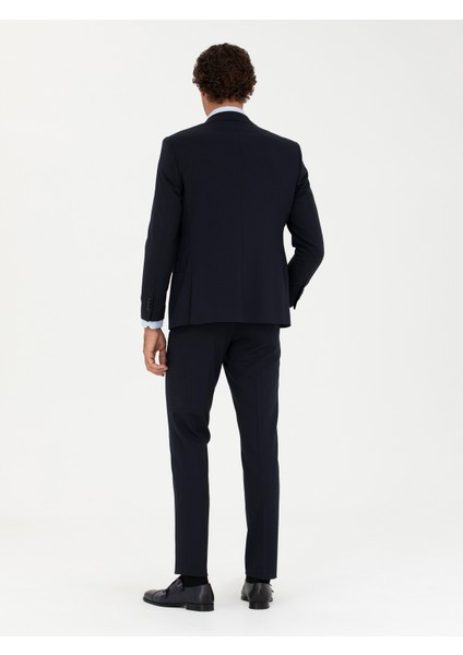 Erkek Lacivert Slim Fit Yün Karışımlı Yelekli Takım Elbise 50275634-VR033