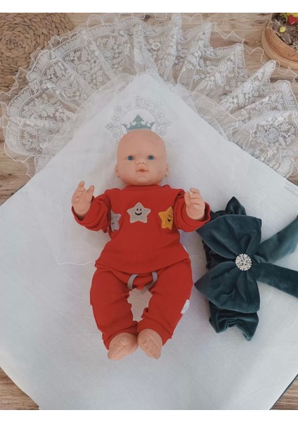 Yenidoğan Saray Kadife Taç Nakışlı Inci Fiyonklu Dantel Duvak Trilüks Kundak Bebek Battaniye Yeşil modelleri