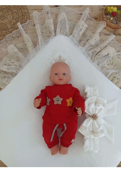 03 Yenidoğan Sahra Taç Nakışlı Plazma Taşlı Güpürlü Fiyonklu Duvaklı Trilüks Kundak Bebek Battaniyesi Sütlü Kahve fiyatları