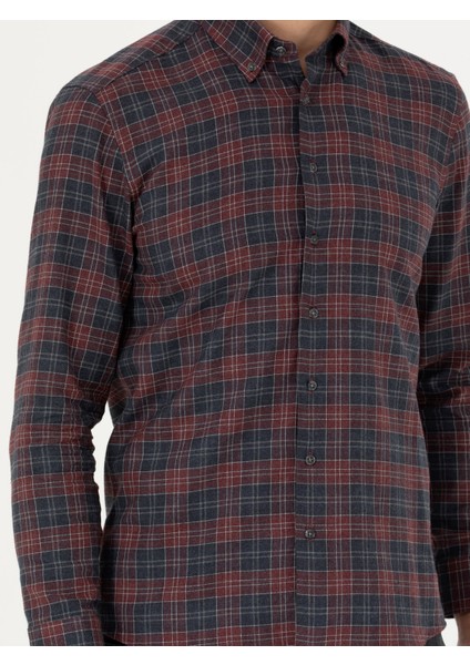 Erkek Bordo Slim Fit Uzun Kollu Gömlek 50282560-VR014