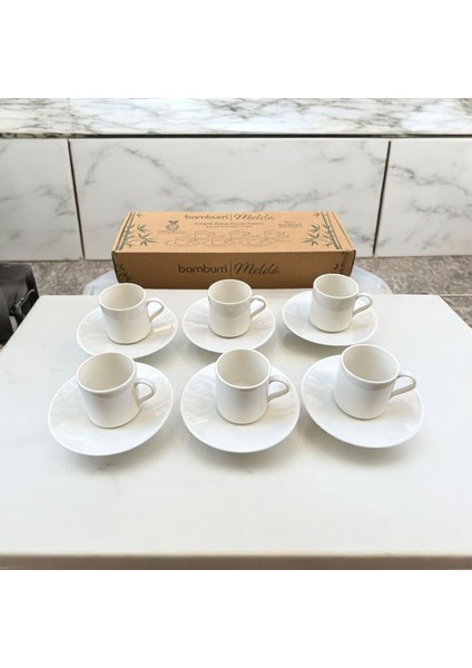 Altı kişilik şık ve zarif porselen kahve fincan takımı, beyaz renk fırsatları