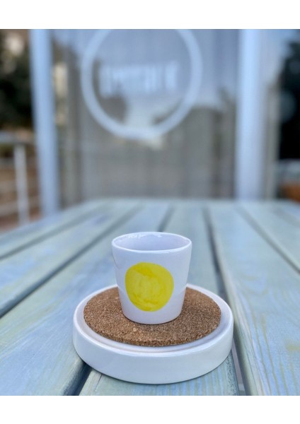 El Yapımı Seramik Shot ve Espresso Fincanı, Yaz Serisi, Sarı Beyaz, 1 Kişilik, 90 ml