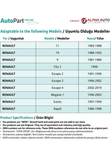 Renault 11, 19, 9 Için Debriyaj, Fren Pedal Lastiği