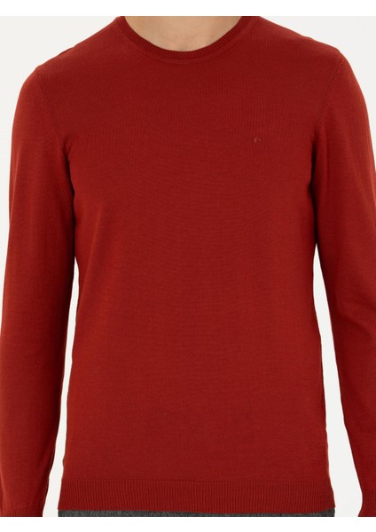 Erkek Koyu Kiremit Slim Fit Bisiklet Yaka Triko Kazak 50270174-VR206