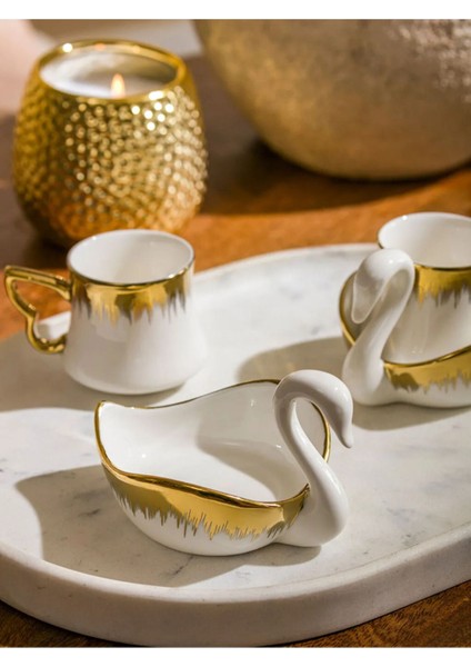 Şık 2'li flamingo figürlü porselen kahve fincan takımı, 90 ml, beyaz renk fiyatları