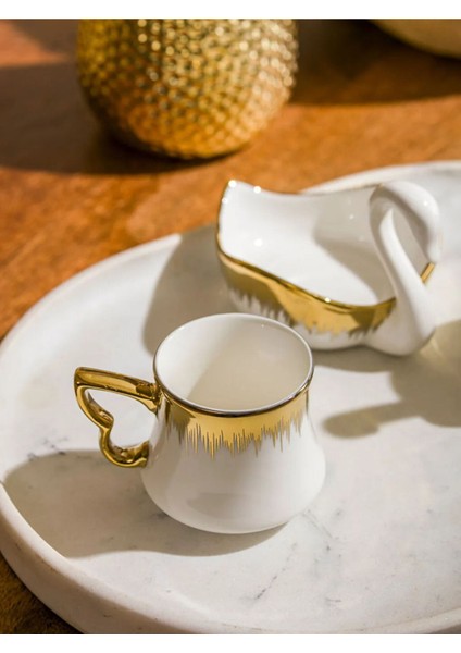 Şık 2'li flamingo figürlü porselen kahve fincan takımı, 90 ml, beyaz renk modelleri