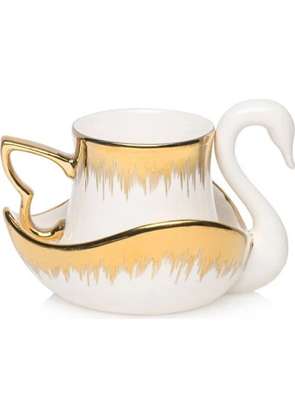 Şık 2'li flamingo figürlü porselen kahve fincan takımı, 90 ml, beyaz renk fırsatları