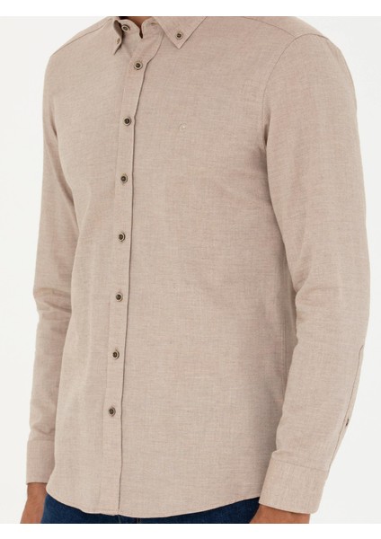 Erkek Bej Slim Fit Uzun Kollu Gömlek 50279988-VR011
