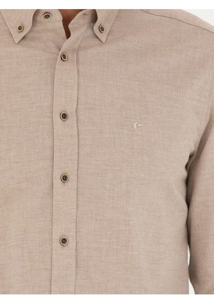 Erkek Bej Slim Fit Uzun Kollu Gömlek 50279988-VR011