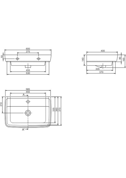 Seramik Cerastyle Duru Lavabo 60 x 40 cm ( sadece lavabo dahildir)