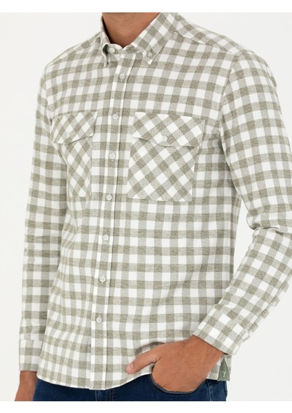 Erkek Haki Regular Fit Uzun Kollu Gömlek 50272920-VR027