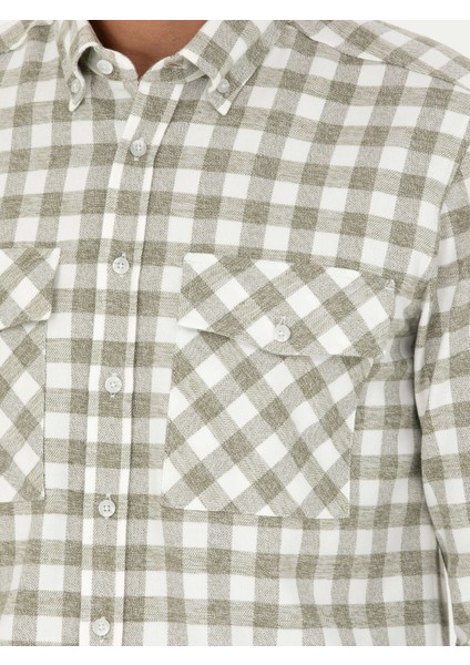 Erkek Haki Regular Fit Uzun Kollu Gömlek 50272920-VR027