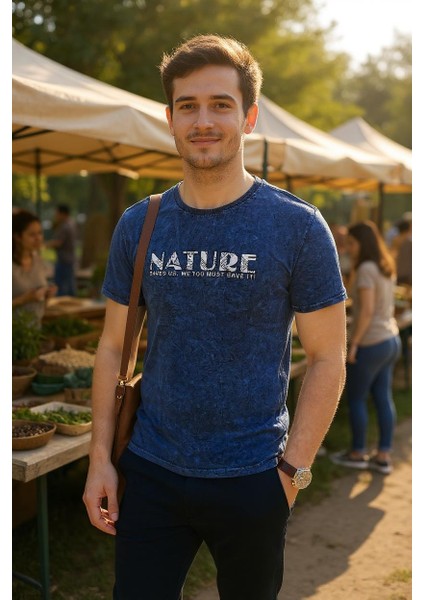 Erkek Fit Kesim Enjeksiyon Baskılı Pamuklu T-Shirt indirimleri