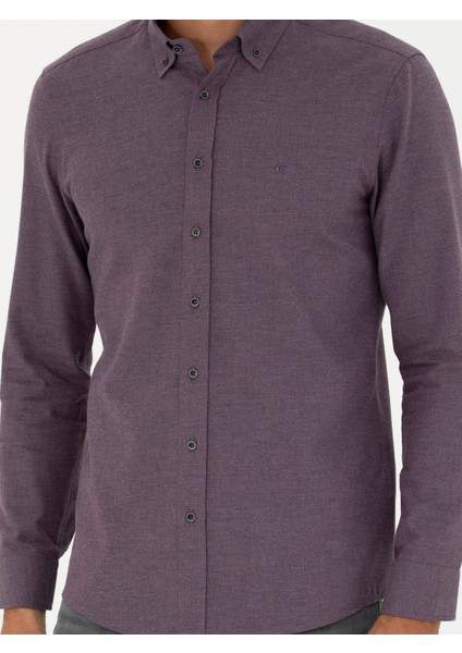 Erkek Mürdüm Slim Fit Uzun Kollu Gömlek 50279988-VR074