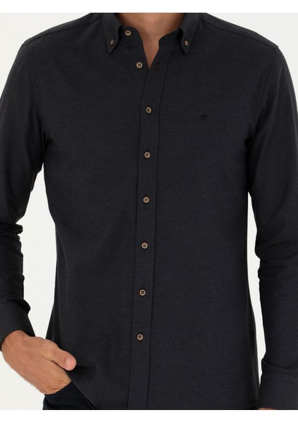 Erkek Siyah Slim Fit Uzun Kollu Gömlek 50279988-VR046