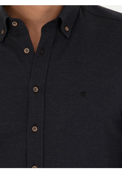 Erkek Siyah Slim Fit Uzun Kollu Gömlek 50279988-VR046
