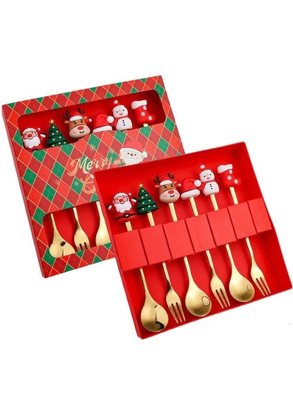 Noel Çatal ve Kaşık Seti Paslanmaz Çelik Sofra Takımı Kahve Çay Tatlı Çatal ve Kaşık Seti (Yurt Dışından)