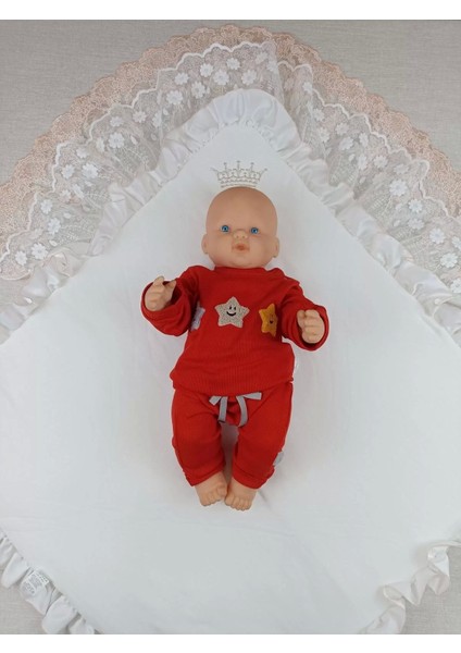 Yenidoğan Sahra Taç Nakışlı Trilüks Kundak Bebek Battaniyesi Ekru fiyatları