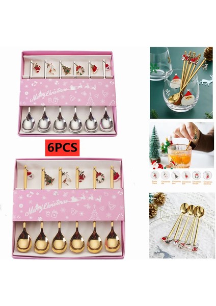 6 Adetkahve Kaşığı Karıştırma Kepçeleri Karıştırma Kaşıkları Paslanmaz Çelik Kaşık Noel Hediye Kutusu Seti Parti Masa Süsleri Kahve Kaşığı (Yurt Dışından) fiyatları