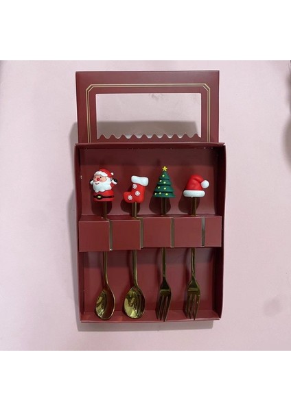 2/4/6 Adet Noel Çatal ve Kaşık Seti Paslanmaz Çelik Yaratıcı Sofra Takımı Kahve Çay Tatlı Çatal ve Kaşık Hediye Seti (Yurt Dışından)