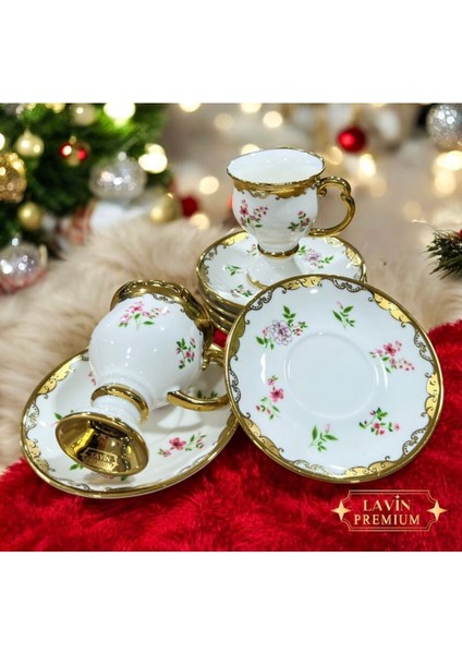6 kişilik pembe çiçekli şık fincan takımı, zarif tasarım, 12+ parça fiyatları