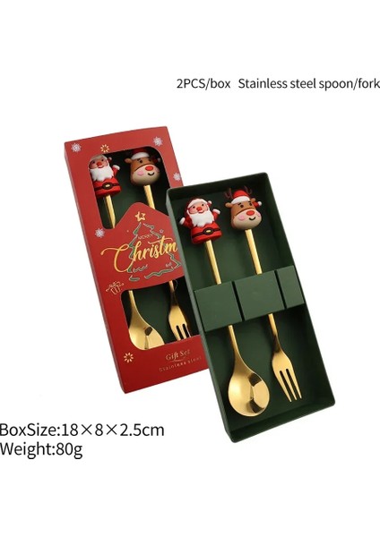 2/4/6 Parça Noel Çatal ve Kaşık Seti Paslanmaz Çelik Yaratıcı Sofra Takımı Kahve Çay Tatlı Çatal ve Kaşık Hediye Seti (Yurt Dışından)