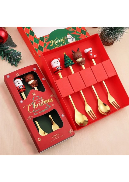 2/4/6 Parça Noel Çatal ve Kaşık Seti Paslanmaz Çelik Yaratıcı Sofra Takımı Kahve Çay Tatlı Çatal ve Kaşık Hediye Seti (Yurt Dışından) fiyatları