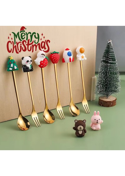 Yeni Paslanmaz Çelik Noel Sofra Takımı Yaratıcı Bebek Kahve Karıştırma Kaşığı Meyve Çatalı Noel Hediye Kutusu Kaşık Çatal Seti (Yurt Dışından) fiyatları
