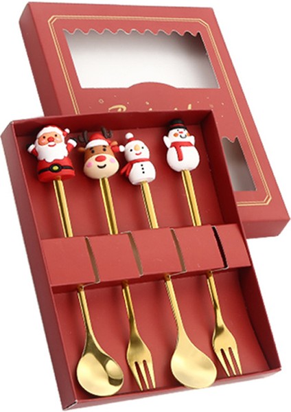 4/6 Adet Noel Çatal ve Kaşık Seti Paslanmaz Çelik Yaratıcı Sofra Takımı Kahve Çay Tatlı Çatal ve Kaşık Hediye Seti (Yurt Dışından)