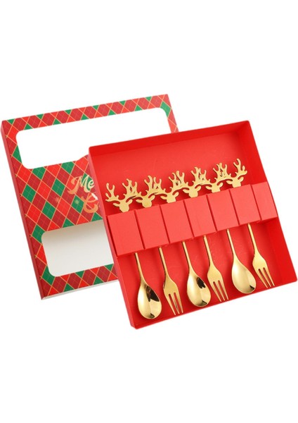 6 Parça Noel Kaşık Çatal Seti Çatal Bıçak Takımı Tatlı Çatal ve Kaşıkları Çatal Bıçak Takımı Paslanmaz Çelik Çay Partisi Ev Pastası Hediye (Yurt Dışından)